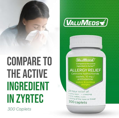 ValuMeds 24-Hour Allergy Medicine (300-Count) Antihistamine 10mg Caplets,