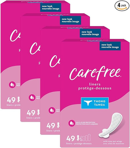 Carefree Panty Liners for Women, Thong 196ct (4 (4 Packs 49ct) (Packaging