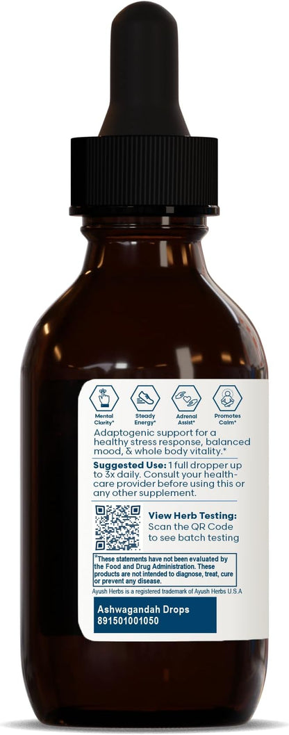 Ayush Herbs Ashwagandha Drops, Cognitive, Adrenal, 2 Ounces