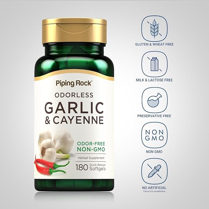 Piping Rock Garlic and Cayenne Supplements 180 Softgels 1000mg |
