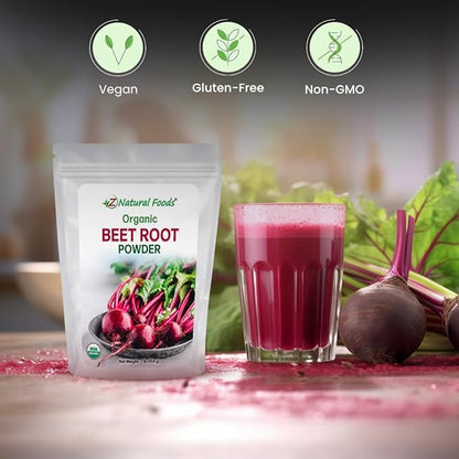 Z Natural Foods Organic Beetroot Powder, Nutrient-Packed Red Superfood Powder, Perfect for Smoothies, Juice, Drinks, and Recipes, Vegan, Non-GMO, Gluten-Free, 1 lb