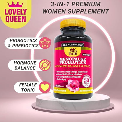 Lovely Queen Menopause Probiotics + Hormone 3-in-1 Women 50 Billion 60 ct
