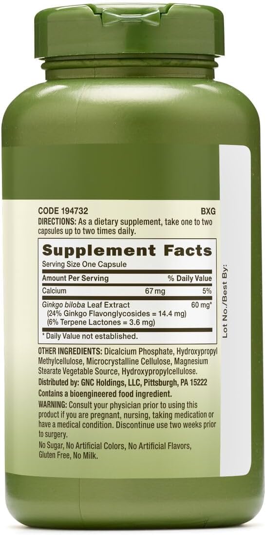 GNC Herbal Plus Ginkgo Biloba 60 MG 300 Capsules