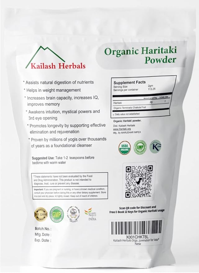Organic Haritaki Powder USDA Certified Organic, 1 Pound