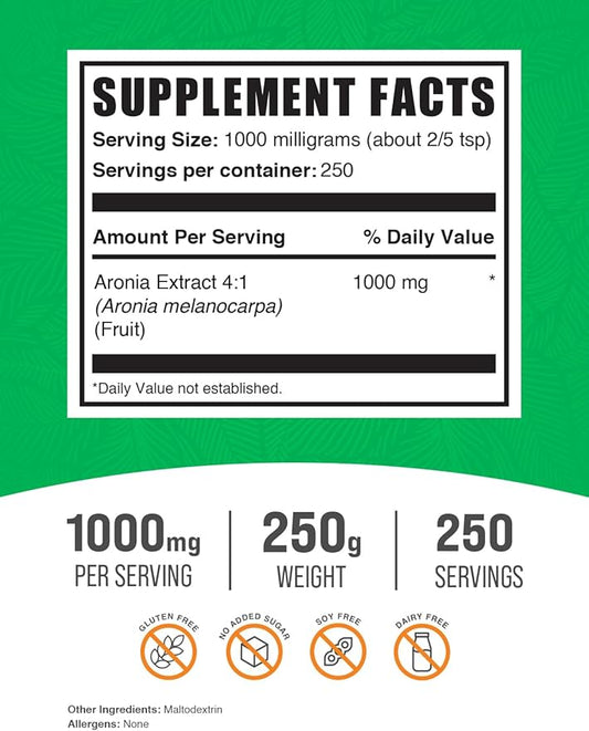 BulkSupplements.com Aronia Extract Powder - Aronia Berry Extract, Chokeberry Supplement, Sourced from Aronia Berry - Gluten Free, 1000mg per Serving, 250g (8.8 oz) (Pack of 1)