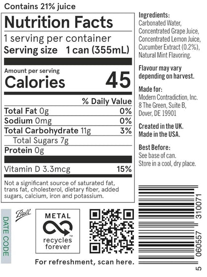Something & Nothing Flavoured Sparkling Water - Lightly Carbonated, Full Flavoured with Added Grape & Lemon Juice | Vegan & Low Calorie Soda | 350ml Cans, Pack of 12 (Cucumber)