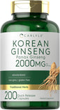 Carlyle Korean Ginseng Extract Capsules 2000 mg 200 Capsules