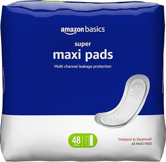 Amazon Basics Thick Maxi Pads 48 Count, 1 Pack
