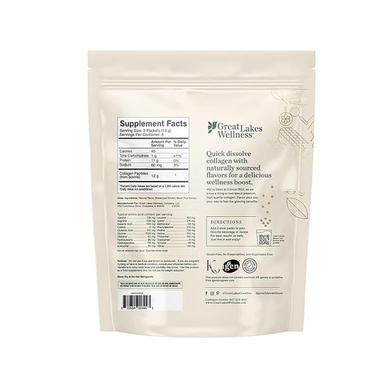 Great Lakes Wellness Collagen Peptides Powder for Skin, Hair, Nails, Joints & Digestion - Variety Flavors - Quick Dissolve Hydrolyzed, Non-GMO, Kosher - 20 Sticks