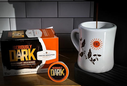 Fresh Roasted Coffee, Seriously Dark, Artisan Blend, Dark Roast, 24 Pods for K Cup Brewers
