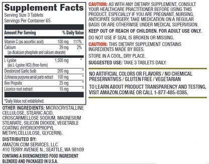 Amazon Elements Lysine Complex with Vitamin 65 Servings, 195 Count