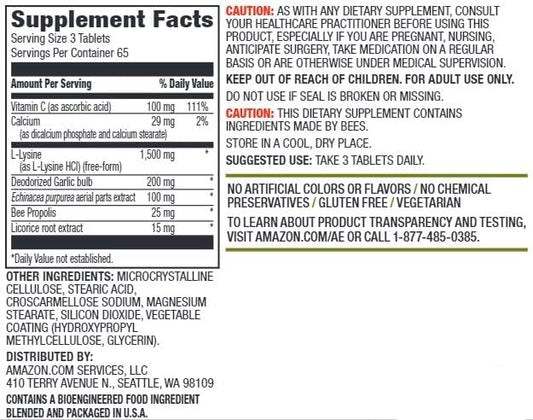 Amazon Elements Lysine Complex with Vitamin 65 Servings, 195 Count