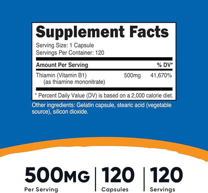 Nutricost Vitamin B1 (Thiamin) 500mg, 120 (3 Bottles)