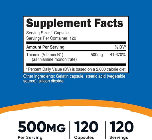 Nutricost Vitamin B1 (Thiamin) 500mg, 120 (3 Bottles)
