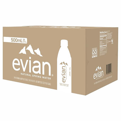 evian Natural Spring Water, PH Balanced with Natural Electrolytes, 16.9fl oz./500mL Bottles (pack of 24)