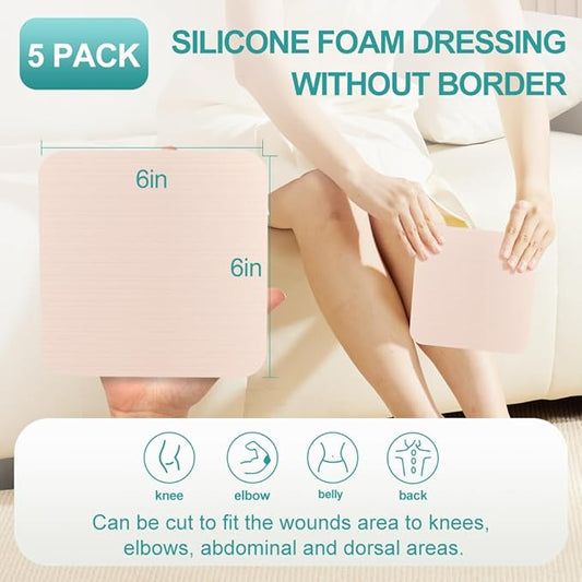 Dimora Silicone Foam Dressing Without Border 6"x 6" 6" Highly 5 Pack