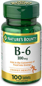 Nature's Bounty Vitamin B6, Supports Energy 100mg, Tablets, 100 Ct
