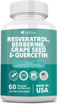 New Resveratrol 6000mg Berberine 3000mg Grape 3000mg Quercetin 4000mg,Polyphenol Supplement 60 Capsules
