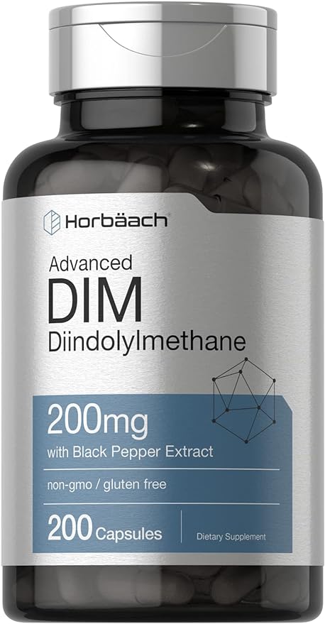 Horbäach DIM Supplement | 200mg | 200 Capsules | for Women and Men | Advanced Diindolylmethane | with Black Pepper Extract | Non-GMO, Gluten Free
