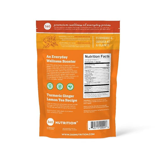 360 Nutrition Turmeric Supplement with Ginger 3.3 oz, 31 Servings
