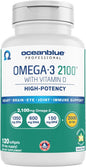 Oceanblue Professional Omega-3 2100 – 120 ct – Triple Strength Burpless Fish Oil Supplement with High-Potency EPA, DHA, DPA and Vitamin D3 – Wild-Caught – Vanilla Flavor (60 Servings)