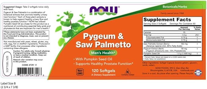 NOW Foods Pygeum & Saw Palmetto 120 Softgel (Pack of 2)