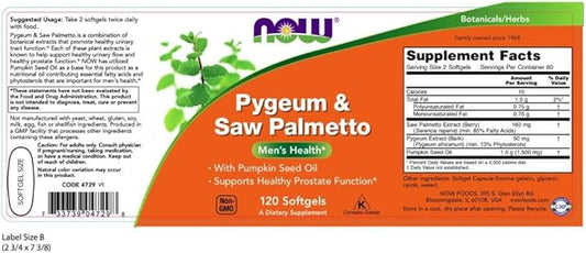 NOW Foods Pygeum & Saw Palmetto 120 Softgel (Pack of 2)