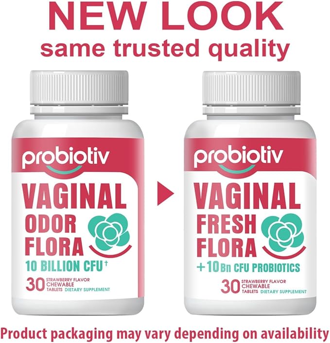 Chewable Vaginal Probiotics for Women 10 Billion CFU + Organic Prebiotics, Improves Vaginal Health, Combats Vaginal Odor & Restores Vaginal pH Balance for Women, 30 Strawberry Tablets