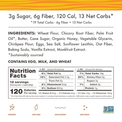 Rip Van Wafels Honey and Oats Stroopwafels, Healthy Snacks, Non-GMO, Keto Friendly, Office Snacks, Low Sugar (3g), Low Calorie, 12 Pack