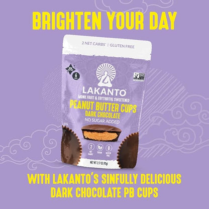 Lakanto Sugar Free Chocolate Peanut Butter Cups - Sweetened with Monk Fruit, On the Go, Gluten Free, Vegan, Keto Diet Friendly, 2g Net Carbs, Cocoa Butter, Nut Butter, Cacao (24 Cups - Pack of 1)
