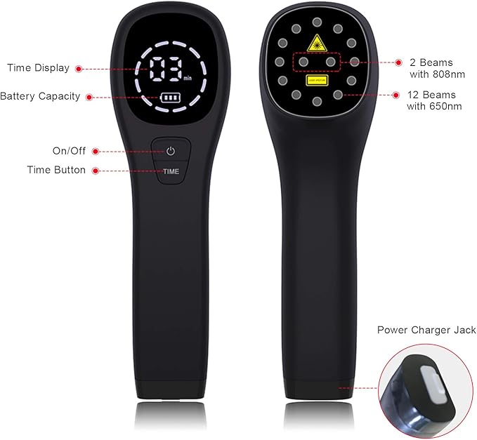 YJT Red Light Therapy Device 650nm and 808nm (Two*808nm) (Two*808nm) (Black)
