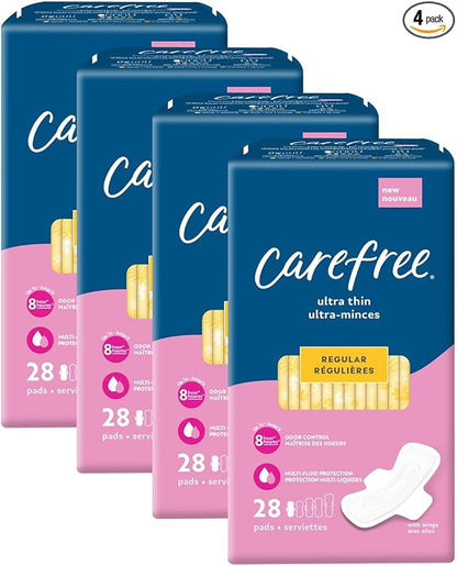 Carefree Ultra Thin Pads for Women, 112ct (4 (4 Packs 28ct) | 112ct (4 (4 Packs 28ct)