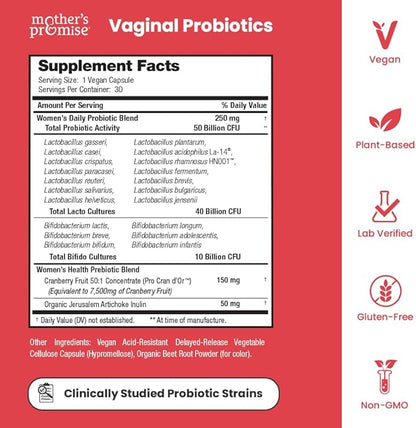 Vaginal Probiotics for Women pH Balance | 50 Billion CFU Womens Probiotic + Cranberry Pills for Vaginal Health, Healthy Odor, Yeast, Urinary Tract | Vegan Women's Probiotics and Prebiotics Supplement