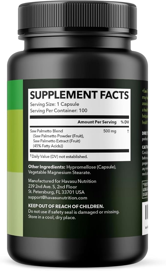 Saw Palmetto for Men Prostate Health Supplement to Promote Urinary Tract Function - 500mg Per Serving - 100 Count - DHT Blocker Hair Vitamin - Vegan, Non-GMO Capsules, Over 3 Month Supply