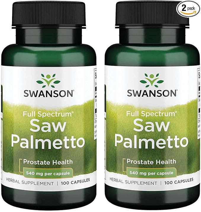 Swanson Saw Palmetto - Herbal Supplement Promoting Male Prostate Health Support - Natural Hair Supplement & Urinary Health Support - 540 mg 100 Capsules (2 Pack)