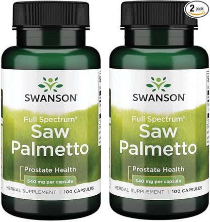 Swanson Saw Palmetto - Herbal Supplement Promoting Male Prostate Health Support - Natural Hair Supplement & Urinary Health Support - 540 mg 100 Capsules (2 Pack)
