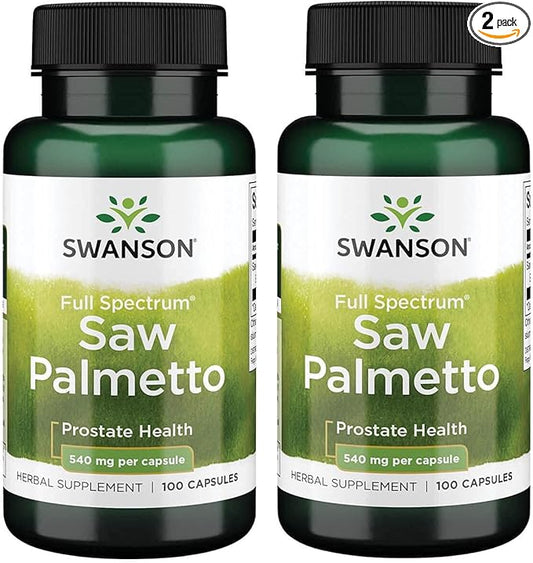 Swanson Saw Palmetto - Herbal Supplement Promoting Male Prostate Health Support - Natural Hair Supplement & Urinary Health Support - 540 mg 100 Capsules (2 Pack)