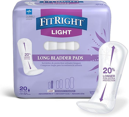 FitRight Long Bladder Control Pads, Light 3" x 11" Long, 20 Count 9)