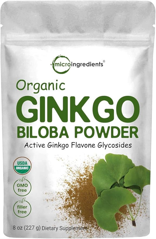 Micro Ingredients Raw Organic Ginkgo Biloba 8 Ounce (18 Months
