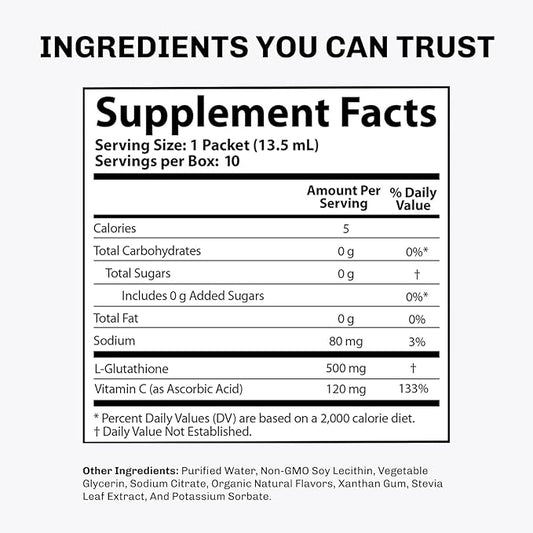 Aurora Nutrascience Micro-Liposomal Liquid Glutathione, Immune System Support, Antioxidant, 500 mg per Serving, 10 Single-Serve Packets, Gluten Free, Non-GMO, Sugar-Free, 4.6 fl oz