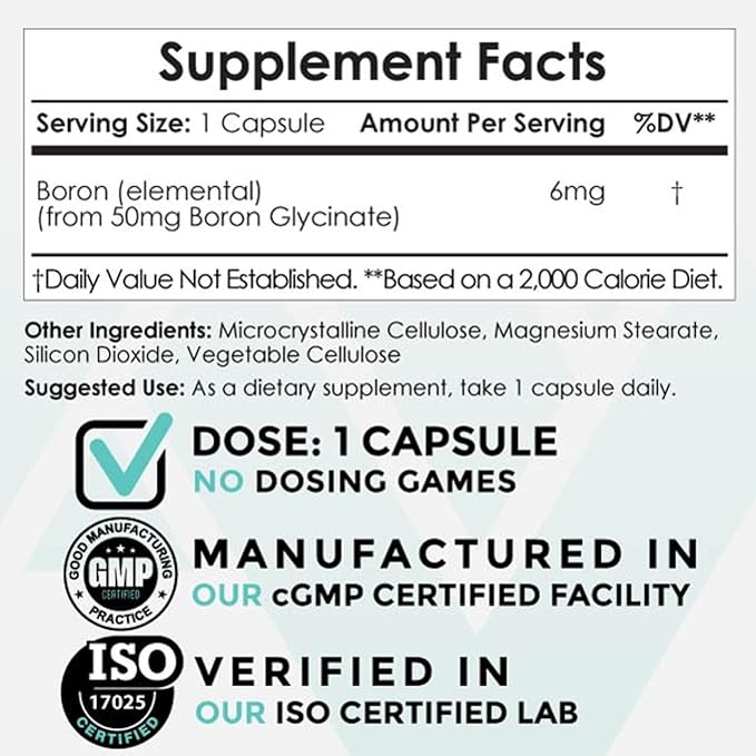 Nootropics Depot Boron Glycinate Capsules 50mg | 6mg Elemental 365 Count