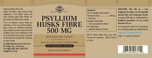 Solgar - Psyllium Husks Fiber 500 200 Vegetable