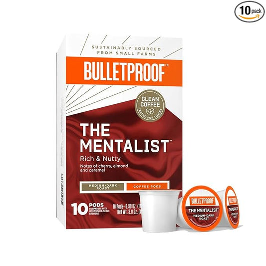Bulletproof The Mentalist Medium-Dark Roast Single-Serve Pods, 10 Count, 100% Arabica Coffee Sourced from Central and South America