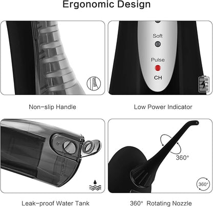 Electric Water Flosser, Rechargeable Dental Oral Irrigator 3 Modes, 5 Tips (300ML, IPX7Waterproof IPX7Waterproof Waterflosser)