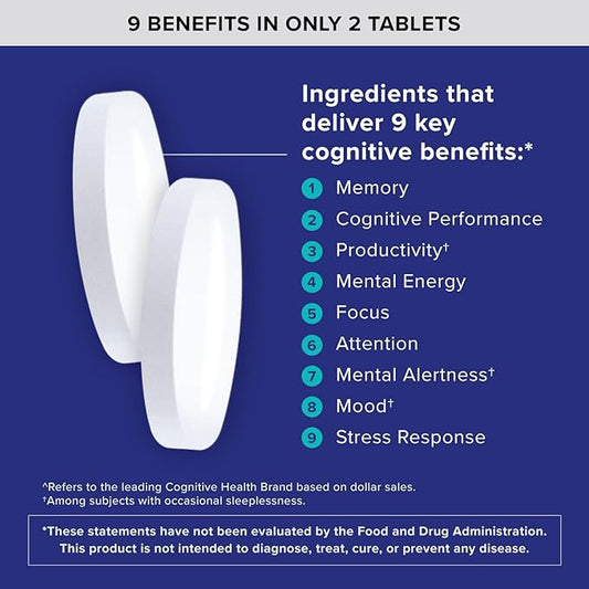 Qunol Brain Health Memory Plus, Magnesium L-Threonate & Citicoline, Clinically Tested Ingredients to Improve Memory, Focus, Attention and Productivity, 60 Count (Pack of 1)