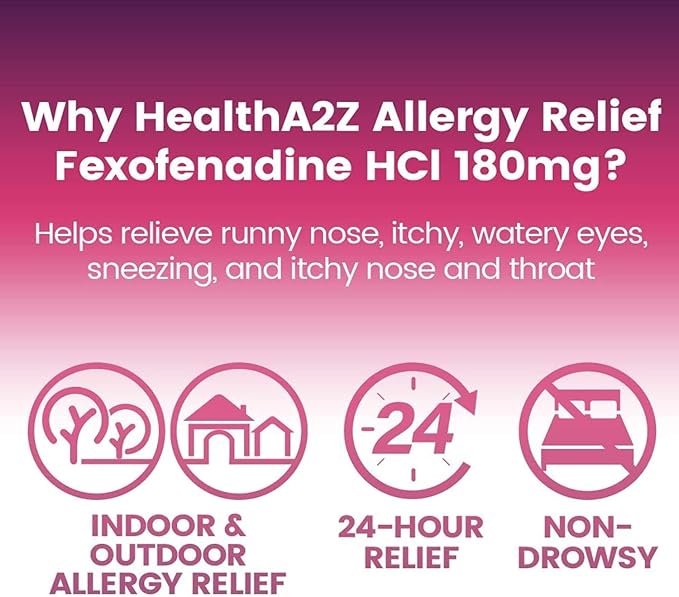 HealthA2Z Fexofenadine Hydrochloride 180mg, Antihistamine 24-Hour Antihistamine (30 Count 1))