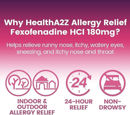 HealthA2Z Fexofenadine Hydrochloride 180mg, Antihistamine 24-Hour Antihistamine (30 Count 1))