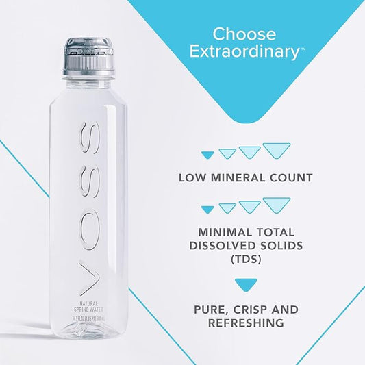 VOSS Premium Still Bottled Water - Pure, Crisp & Refreshing - BPA Free PET Plastic Water Bottles with Sports Cap for Easy, Spill-Free Drinking - Ideal for Gym, Running, Hiking - 500ml, Pack of 24
