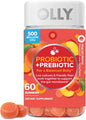 OLLY Probiotic + Prebiotic Gummy, Digestive Support and Gut Health, 500 Million CFUs, Fiber, Adult Chewable Supplement for Men and Women, Peach, 60 Day Supply - 60 Count