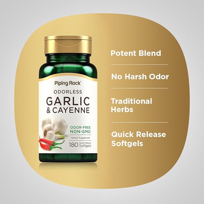 Piping Rock Garlic and Cayenne Supplements 180 Softgels 1000mg |